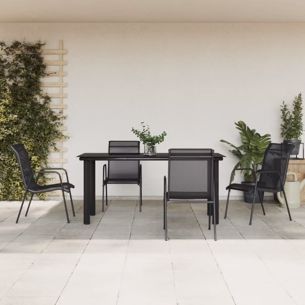 Maison Exclusive - Set da pranzo da giardino a 5 pezzi in acciaio nero e Textilene
