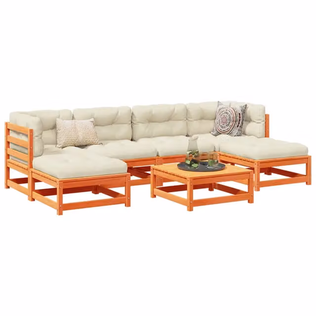 Set Divani Giardino 7 pz con Cuscini Marrone Cera Massello Pino 3295823