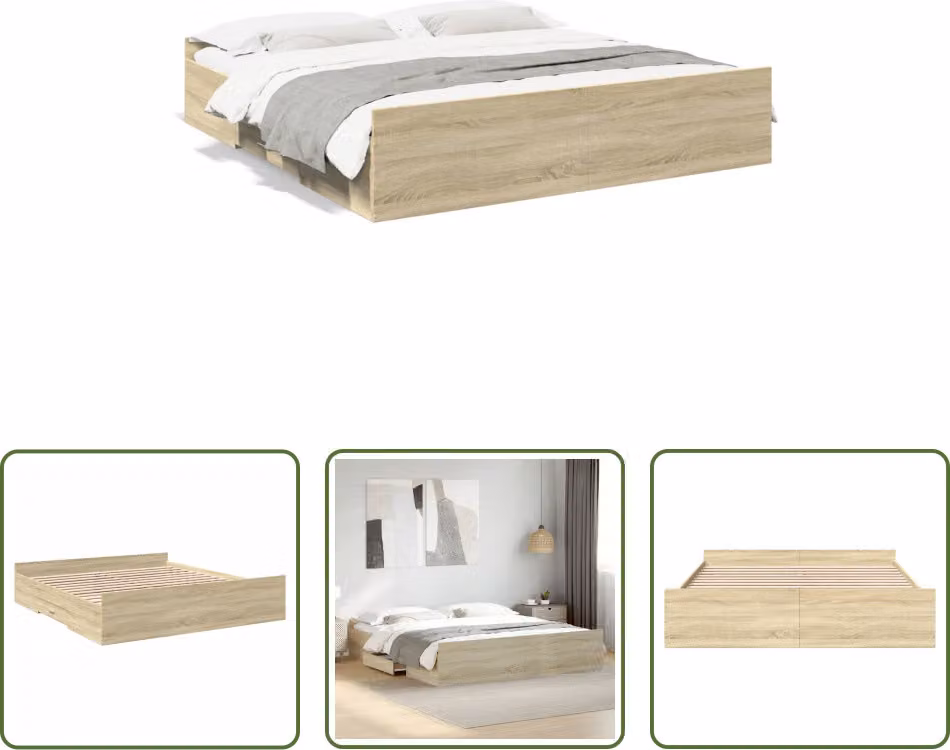 The Living Store Struttura letto con cassetti rovere Sonoma 180x200cm Materiale legno