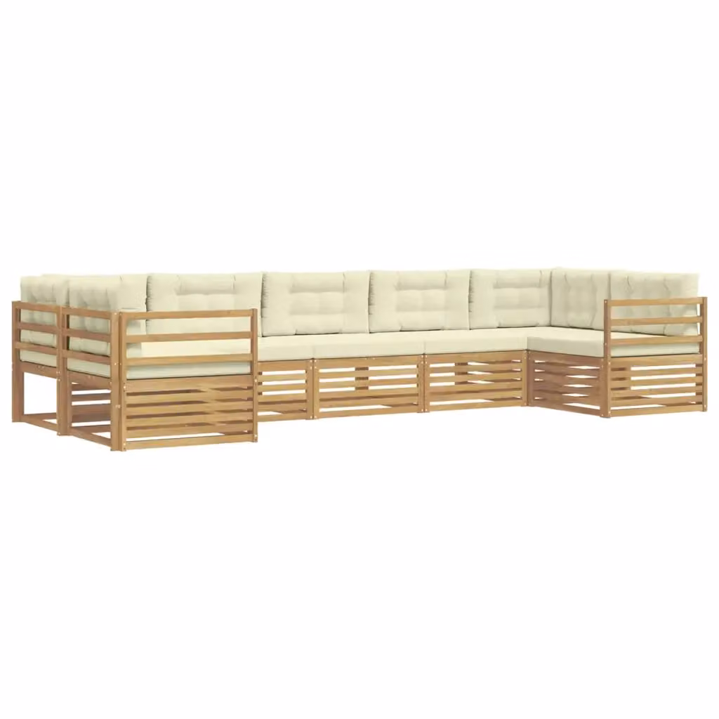 Set di divani da esterno a L vidaXL in legno di acacia con cuscini, Bianco e Beige – 2