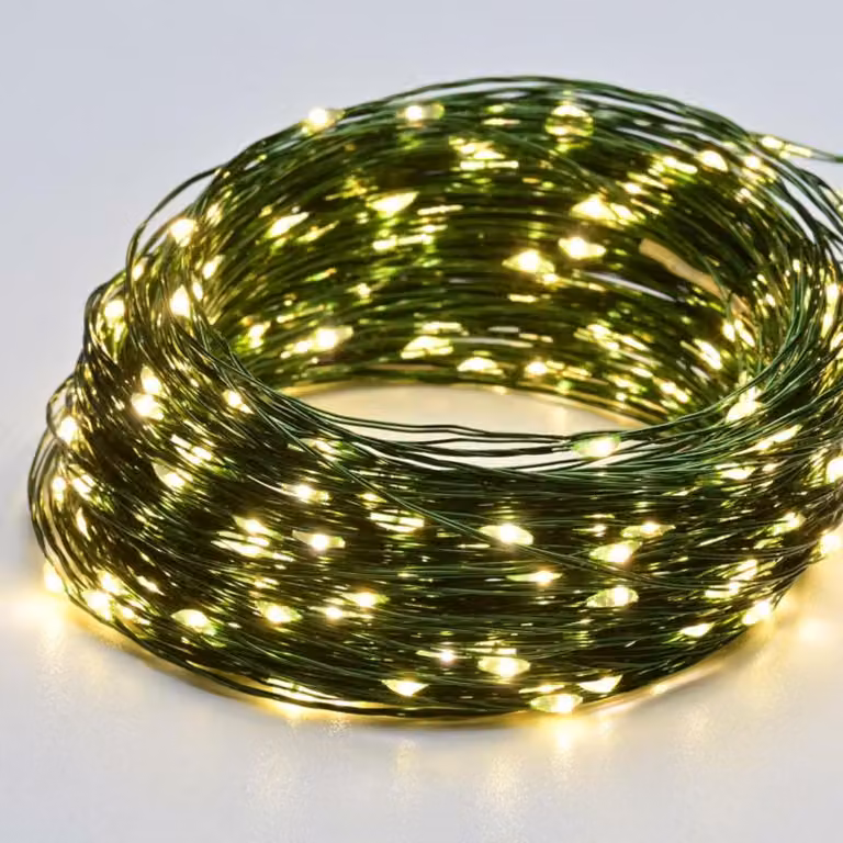 ACA Lighting 200 Catena decorativa a LED, WW, cavo in rame verde, 220-240V + 8 funzioni, IP44, 20m+3m, 600mA X01200152