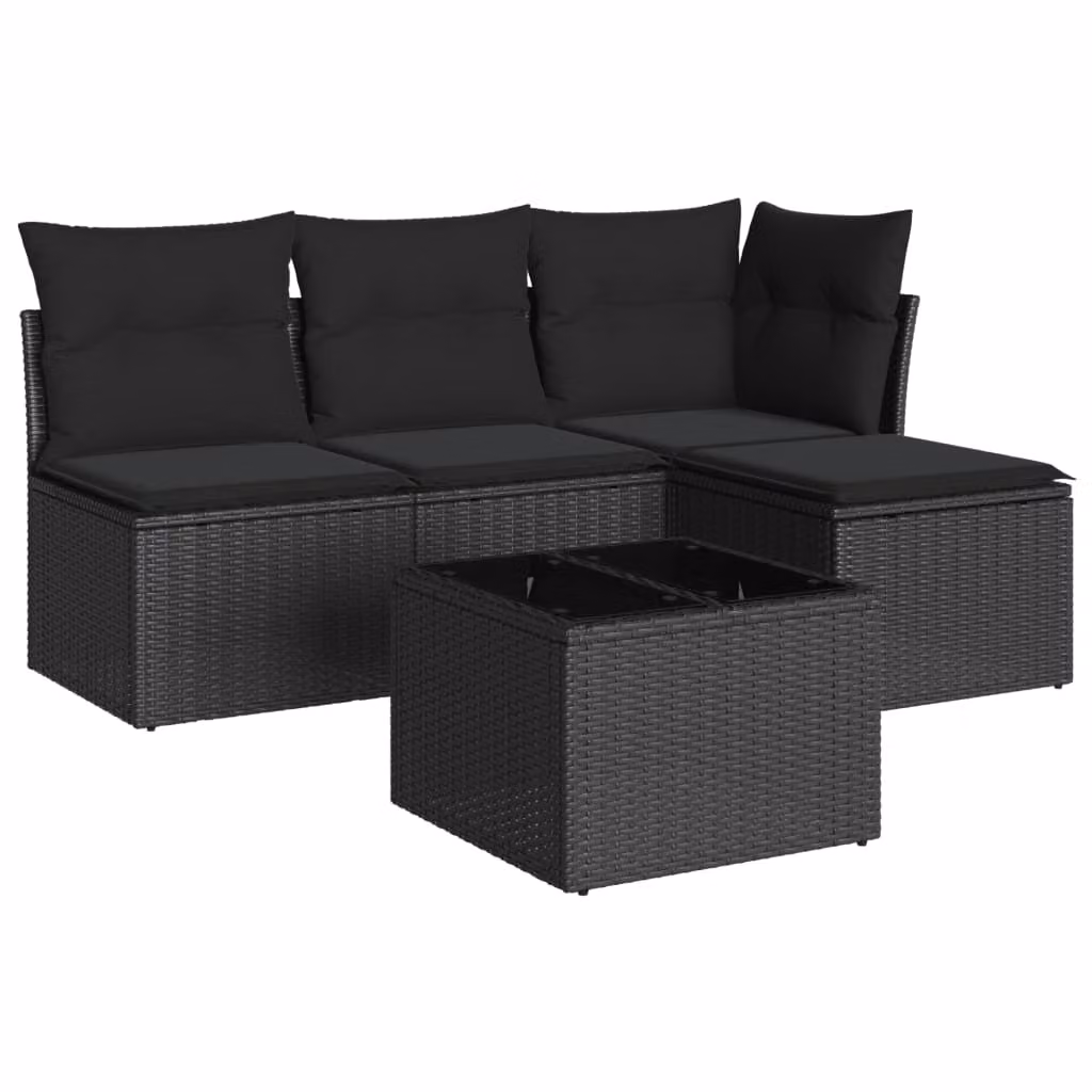 Set Divani da Giardino 5 pz con Cuscini in Polyrattan Nero