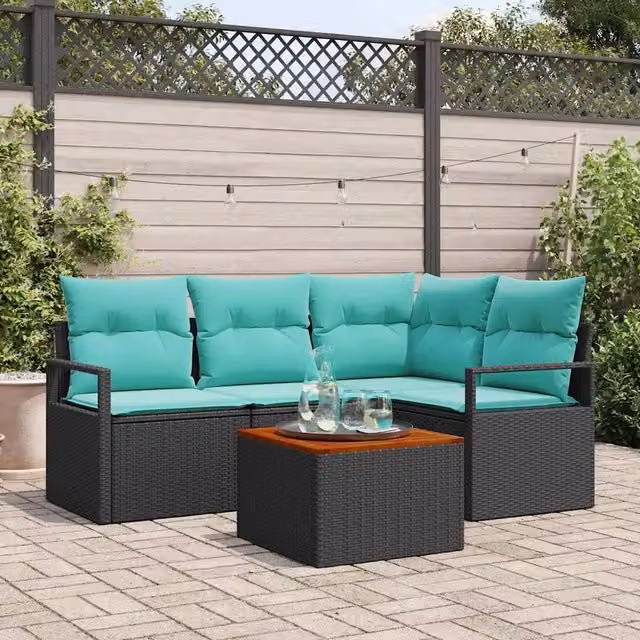 Set Divano da Giardino 5 pz Nero polyrattan 3347704