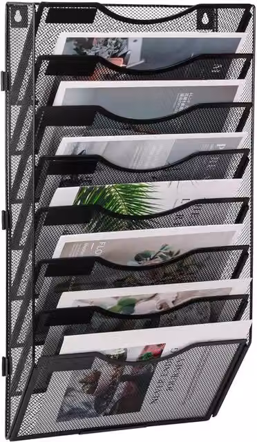 Organizzatore per documenti e cartelle A4 in metallo nero con 8 posizioni