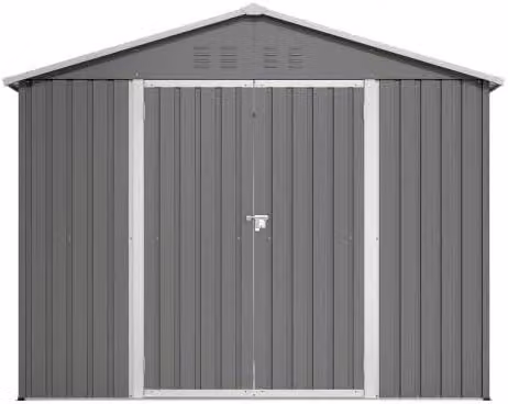 Edificio in metallo, capanno da giardino, deposito attrezzi, garage per biciclette, capanno da giardino in acciaio di 8x6 piedi, capanno per attrezzi zincato con base, struttura in metallo resistente alle intemperie per il giardino, garage per tosaerba ro