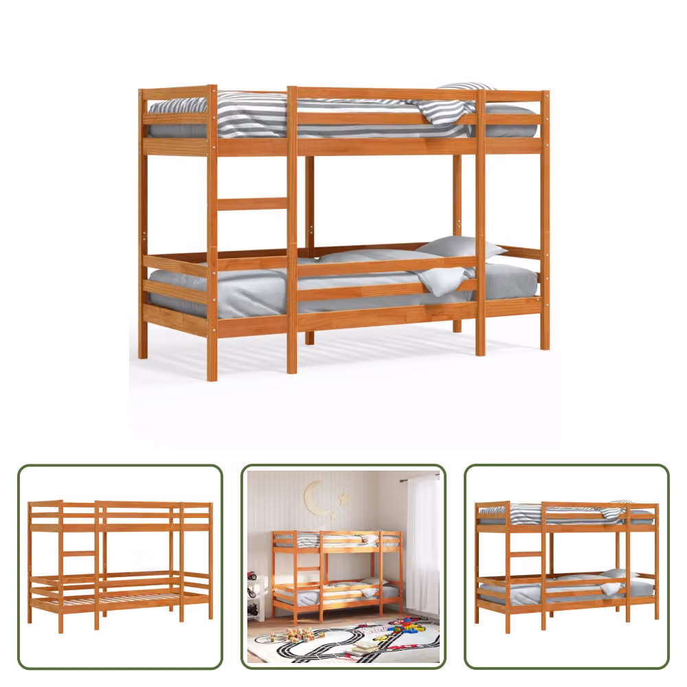 The Living Store Letto a castello marrone cera 90x200 cm in legno di pino massiccio