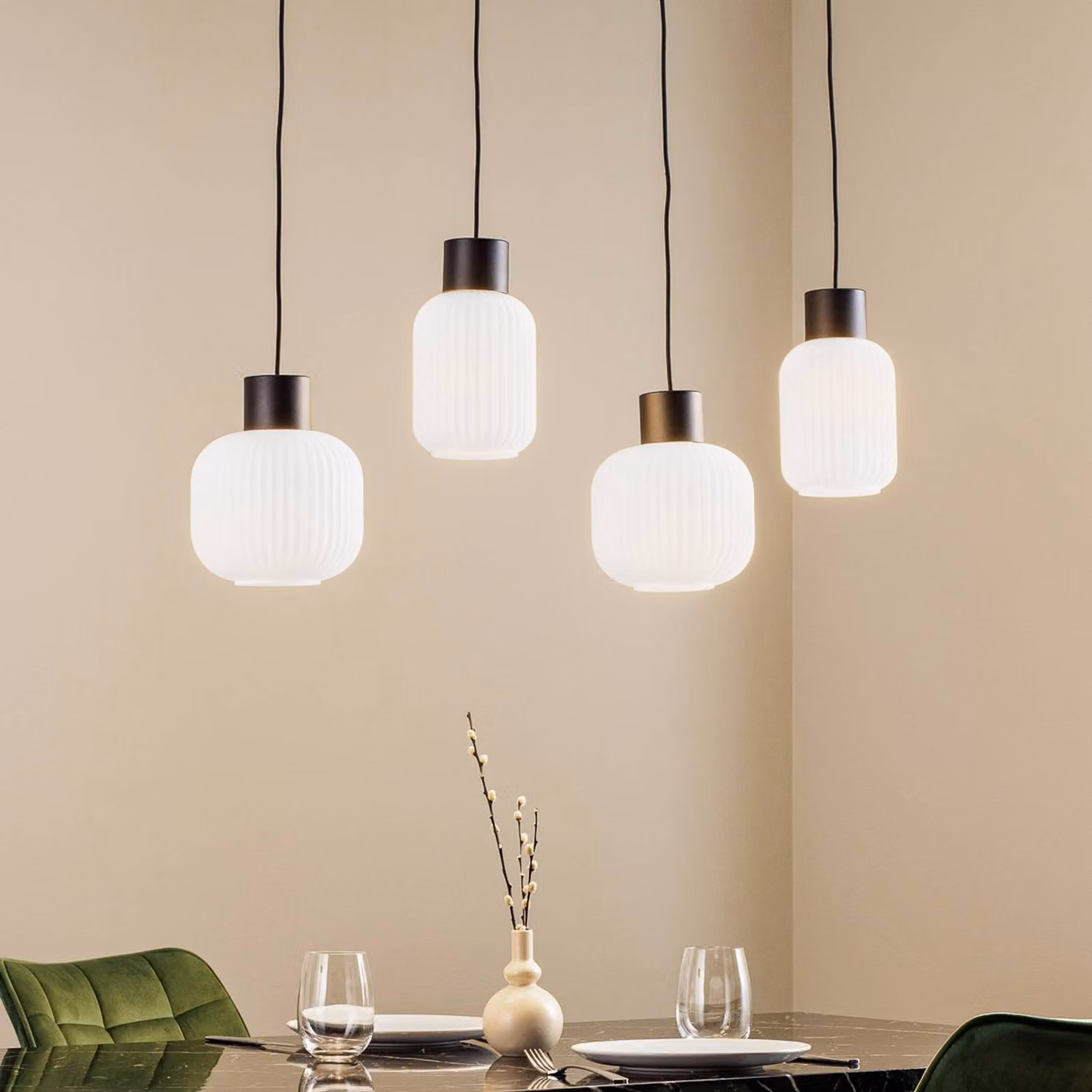 Lampada a sospensione in vetro Lomeris Lucande, dimmerabile, Bianco / Opale, Soggiorno / Sala da pranzo, Vetro, Moderno, Lampada a sospensione