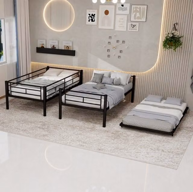 Letto a castello convertibile; in ferro nero