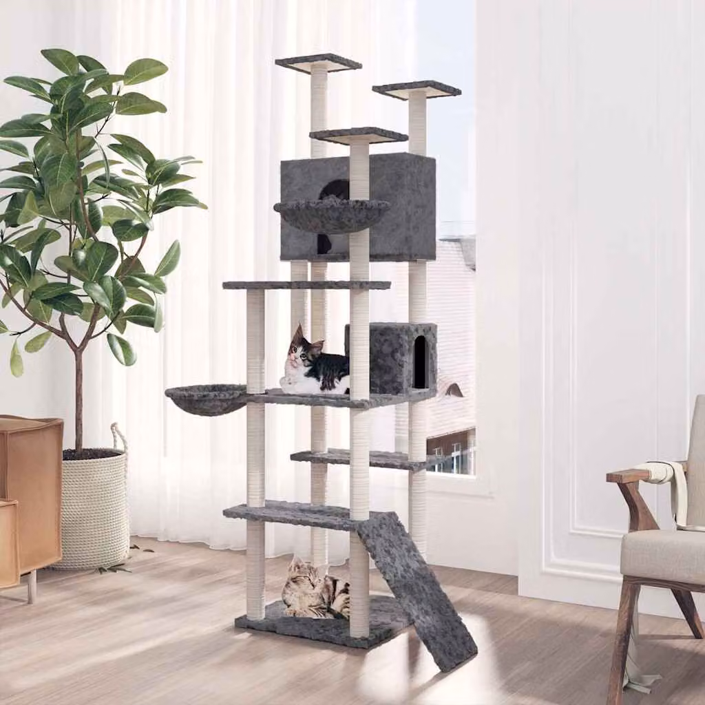 Albero per gatti vidaXL con tiragraffi in sisal sostituibile, colore grigio, Altezza: 191 cm