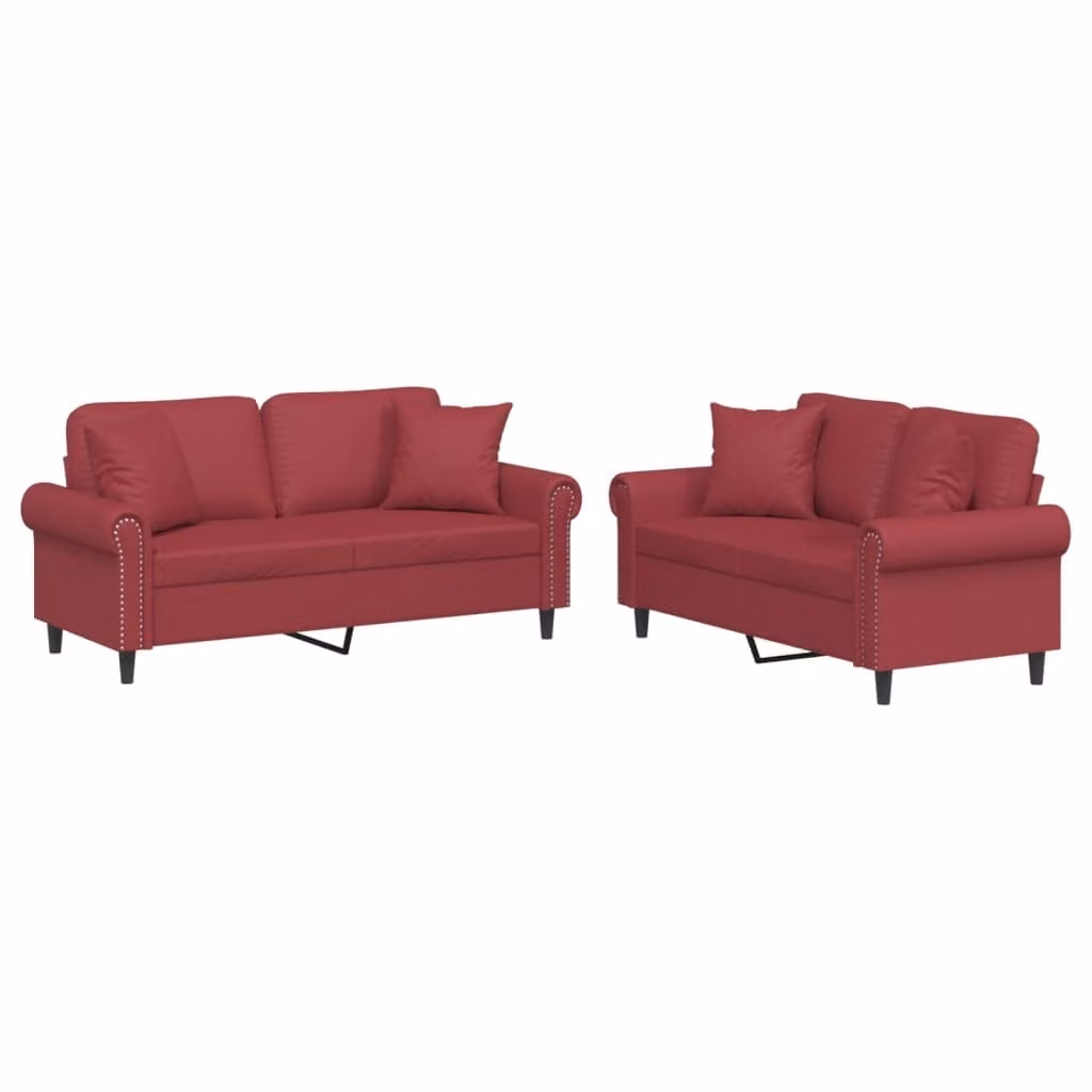SYFAX™ Set di Divani 2 pz con Cuscini Rosso Vino in Pelle finta