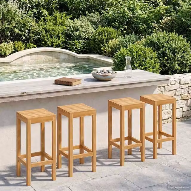 Sgabello da bar 4 pz Naturale Legno di teak solido 42030010