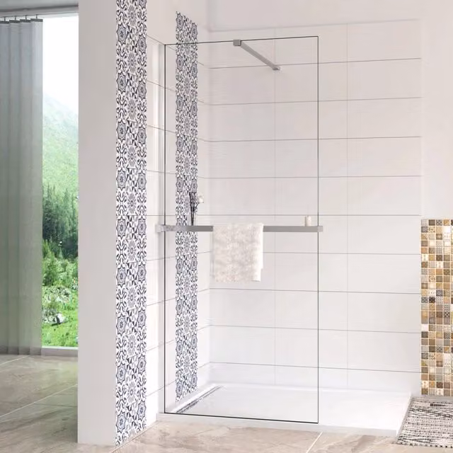 Box Doccia Walk In 100x190 cm Vetro 8 mm Anticalcare Trasparente Barra Stabilizzatrice da 90 cm Mensola Doccia 100 cm