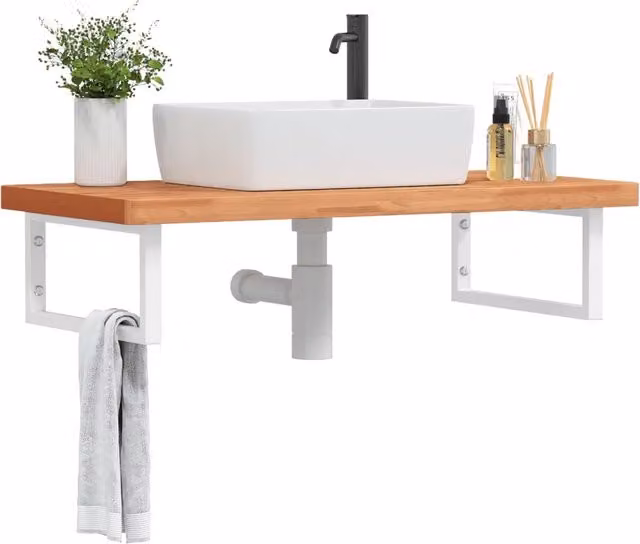 Ripiano a parete per lavabo vidaXL in legno di faggio e metallo bianco