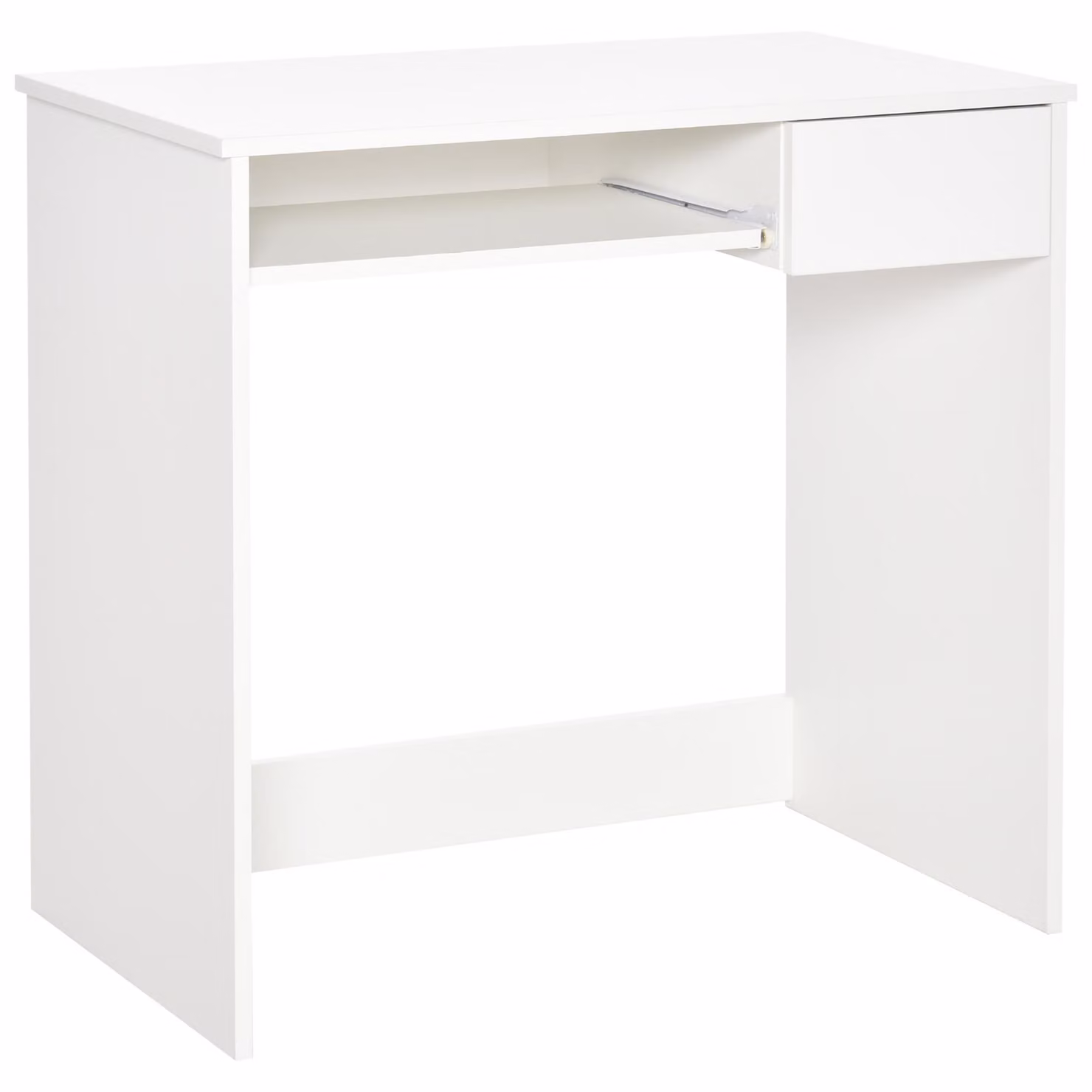 Scrivania Ufficio Salvaspazio 80x45x75 cm con Vassoio Tastiera e Cassetto in Legno Bianco