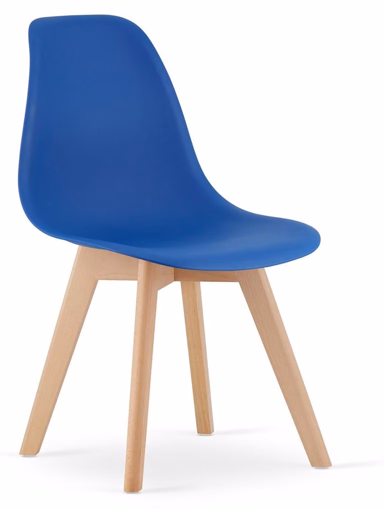 Sedia di design Kito blu con gambe in legno di faggio