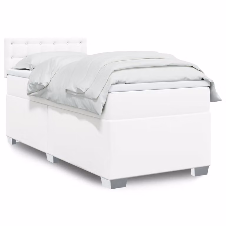 vidaXL Giroletto a Molle con Materasso Ibrido in Similpelle Bianco L/P/H: 100 x 200 cm