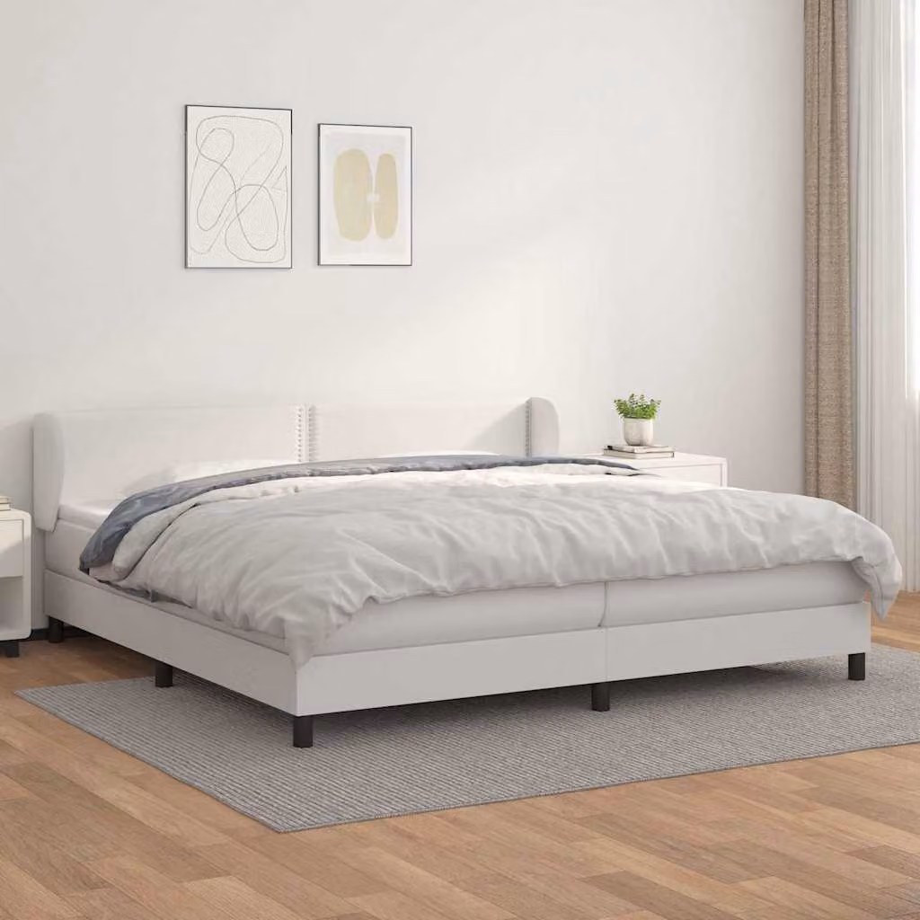 vidaXL Giroletto a Molle con Materasso Bianco in Similpelle L/P: 200 x 200 cm – 1