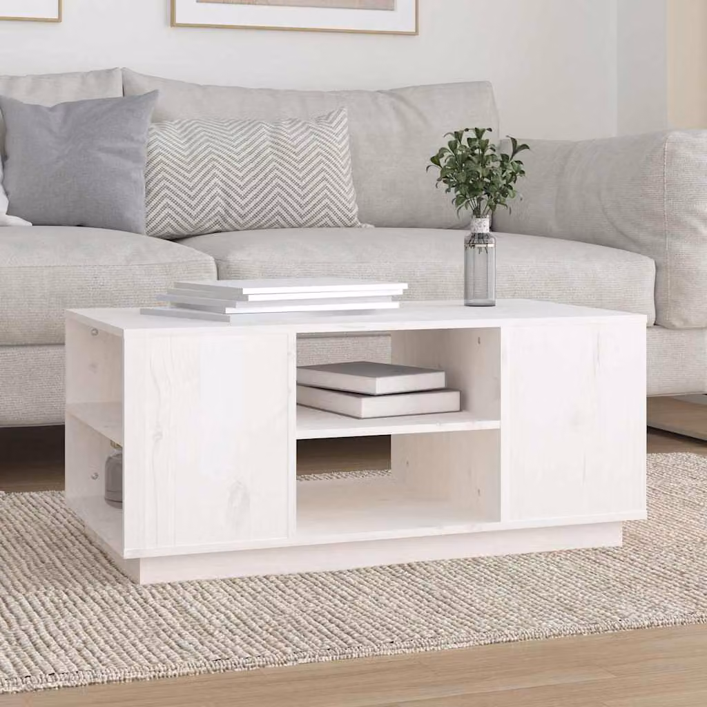 vidaXL Tavolino da Salotto Rettangolare in Legno di Pino Bianco Stile Rustico L: 90 cm, P: 49 cm, H: 40,5 cm