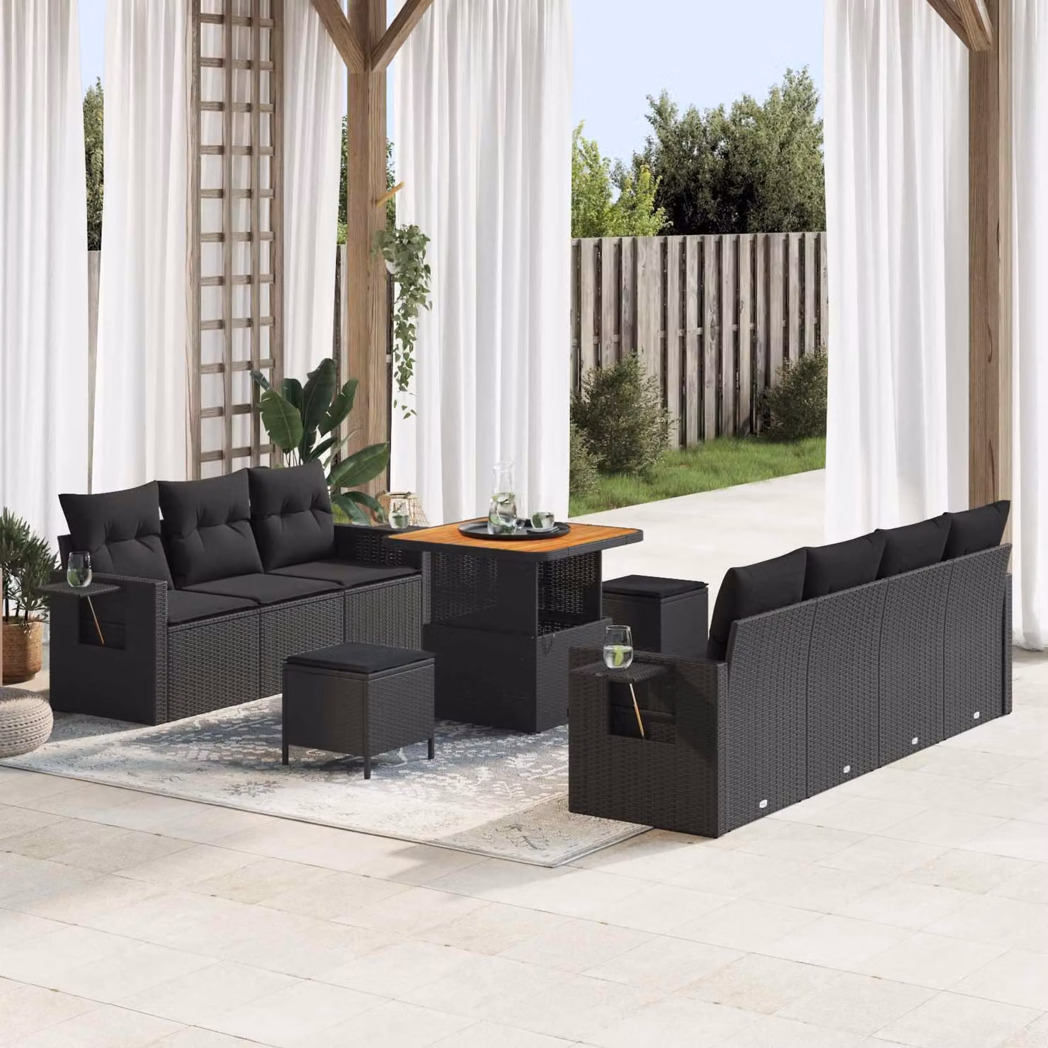 Maison Exclusive - Set da giardino composto da 10 pezzi, divano in rattan sintetico nero