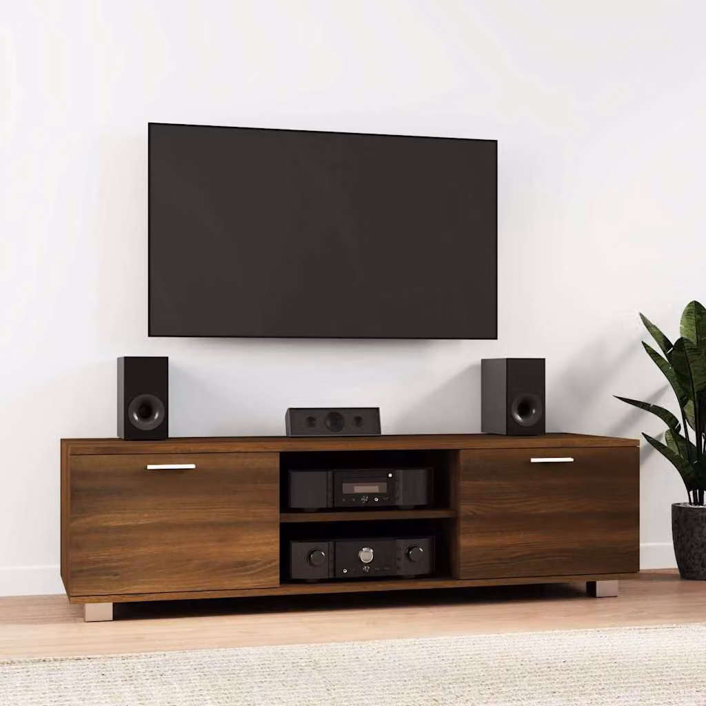 Mobile TV vidaXL in legno e metallo marrone con ruote L: 140 cm, P: 40,5 cm, H: 35 cm