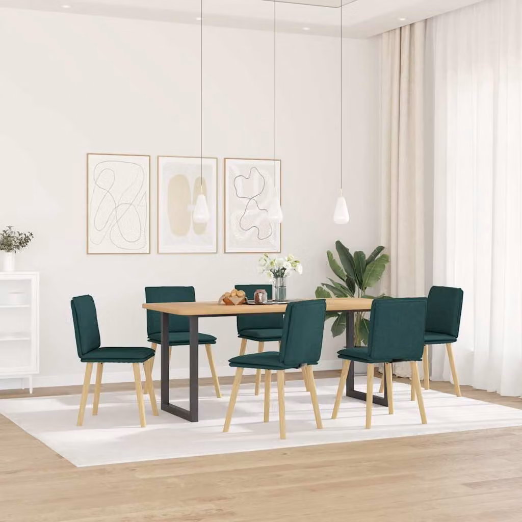 Set di 6 sedie da pranzo vidaXL in tessuto verde con struttura in legno e metallo per cucina e soggiorno