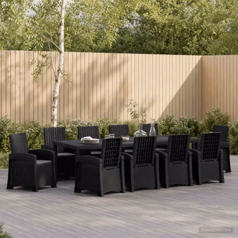 Set da pranzo per giardino e terrazza vidaXL in polyrattan moderno, 11 pezzi, colore antracite