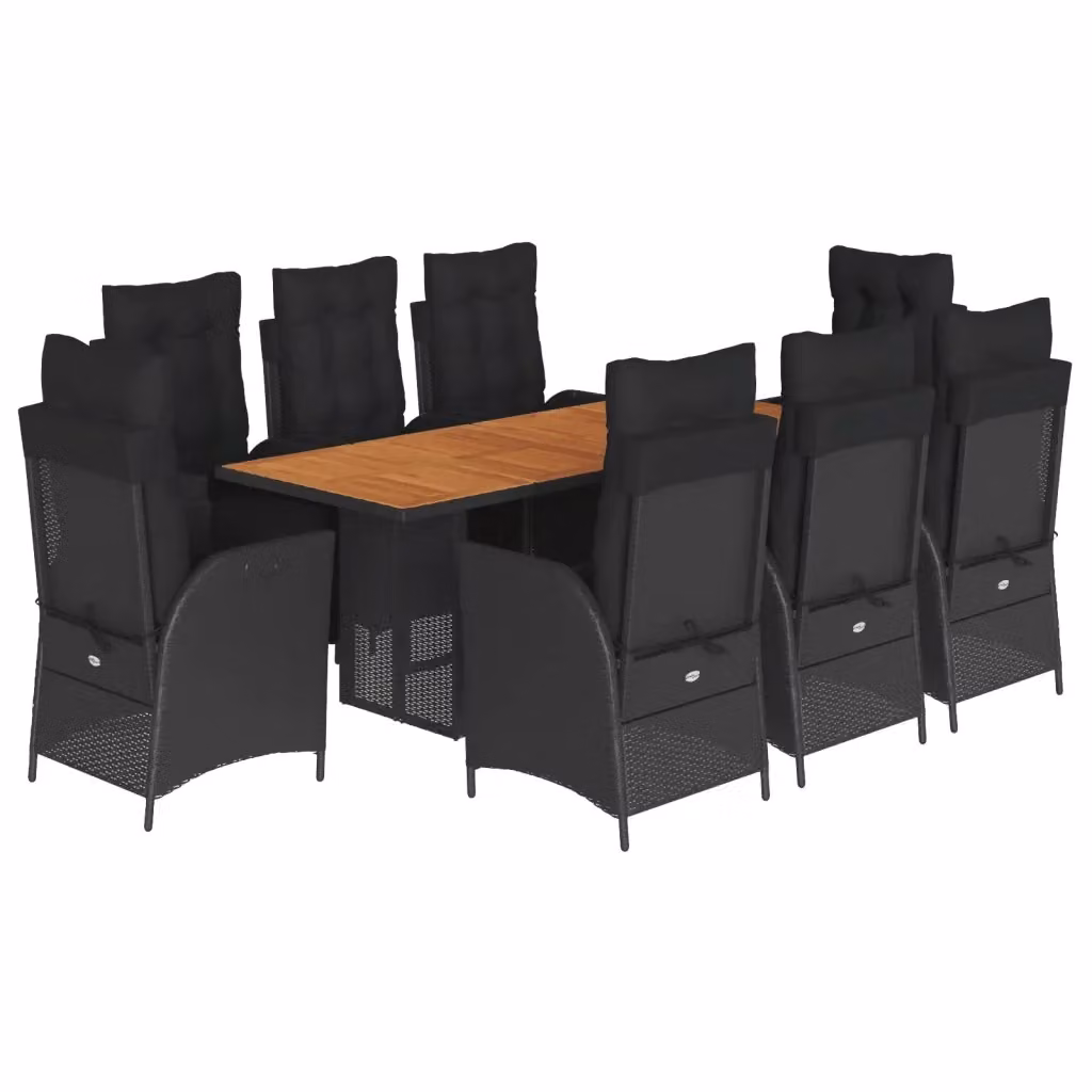 Set da Pranzo da Giardino vidaXL in Polyrattan e Legno di Acacia Nero, 9 Pezzi – 2