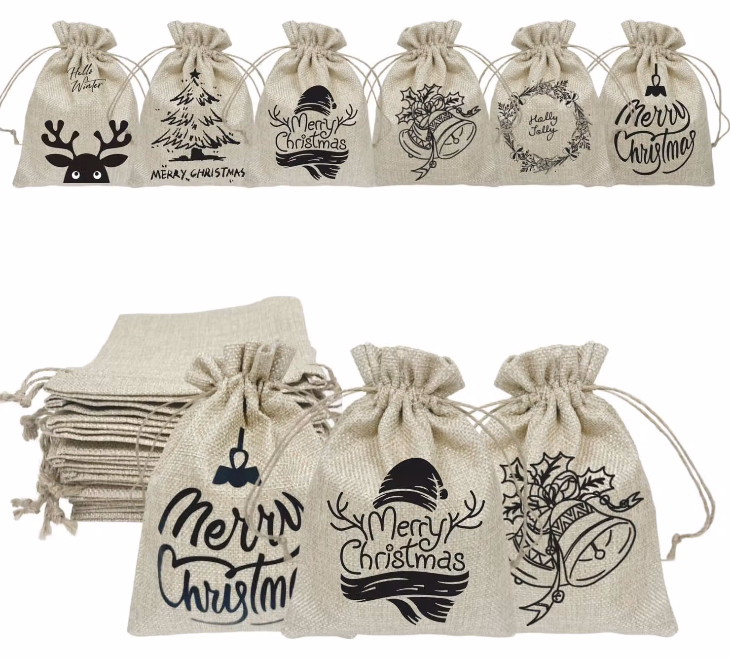 Sacchetti regalo, in juta, 10 x 15 cm, confezione da 12, ideali per l'Avvento