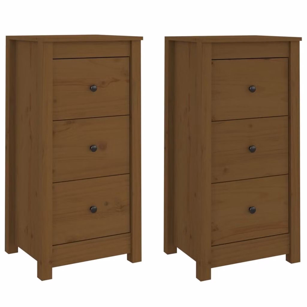 Credenze 2 pz Ambrate 40x35x80 cm in Legno Massello di Pino