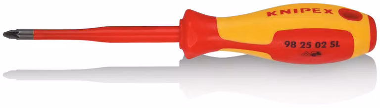 KNIPEX 98 25 02 SL Cacciavite (Slim) per viti Phillips Impugnatura multicomponente isolante Pozidriv®, testata VDE brunita 212 mm