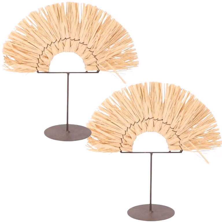 Set di 2 decorazioni in rafia, 28 cm, decorazioni da parete in stile boho realizzate con materiali naturali e metallo, elementi decorativi a forma di cerchio da appendere alla parete, ideali per soggiorno, ingresso, camera da letto, in stile etnico, scand