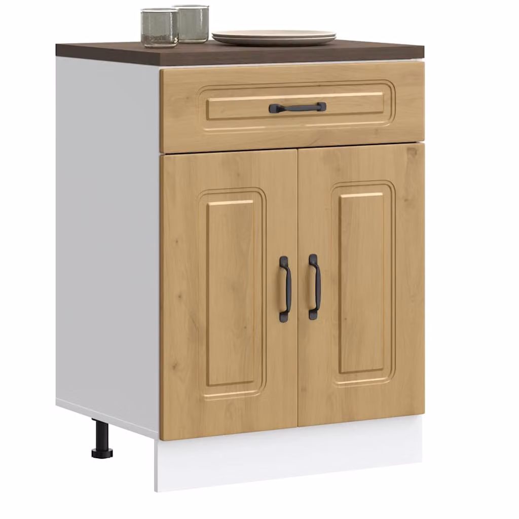 Base da cucina moderna vidaXL Kalmar in legno marrone con ante a battente L: 60 cm, P: 46 cm, H: 81,5 cm