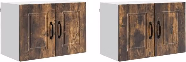 Set di 2 pensili da cucina moderni e pratici, stile essenziale, 60 x 31 x 40 cm, legno multistrato, rovere fumo 02_0054271