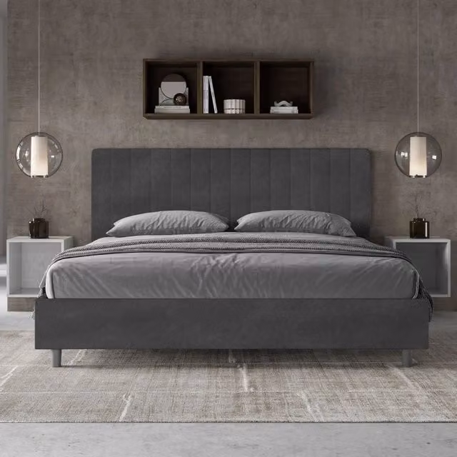 Letto matrimoniale king size Agueda ityhome con rete imbottita in microfibra grigio L/P: 180 x 200 cm