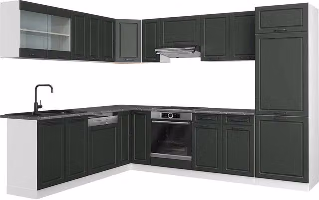 Cucina angolare completa R-Line Vicco in stile rustico, colore Antracite e Bianco, L/P/H: 287 x 227 x 85 cm – 1