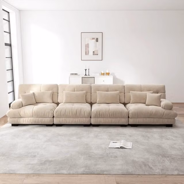 Divano Letto Angolare 4 Posti Minimal in Chenille Reversibile, Marrone Chiaro