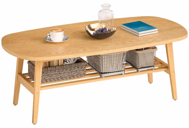 Tavolino da salotto - Tavolino con ripiano - In legno di gomma - 120 x 60 x 42 cm - Legno naturale