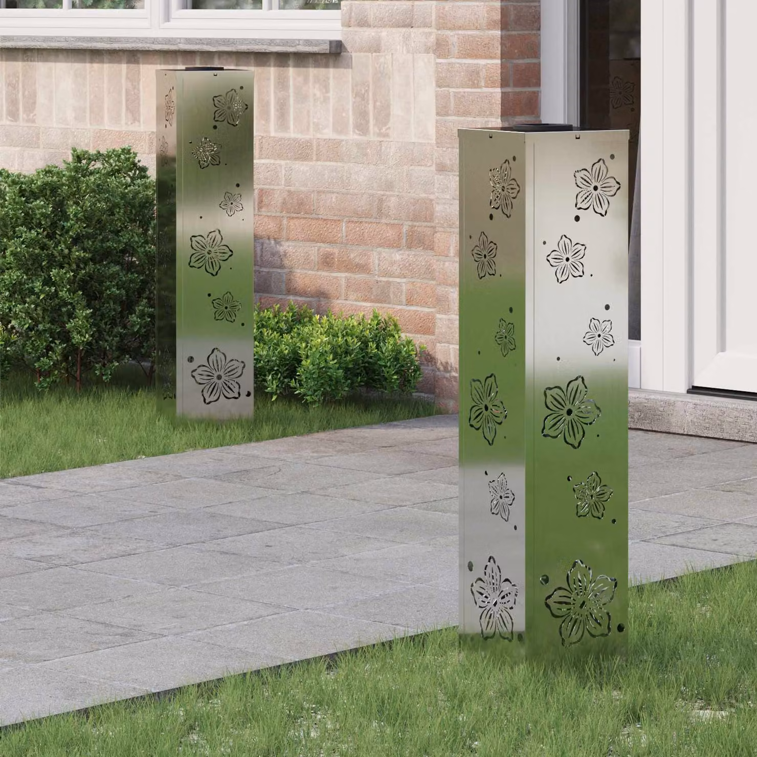Set di 2 faretti LED solari vidaXL per sentieri e giardino, colore argento, luce bianco caldo, H x L x P: 80 x 18 x 18 cm