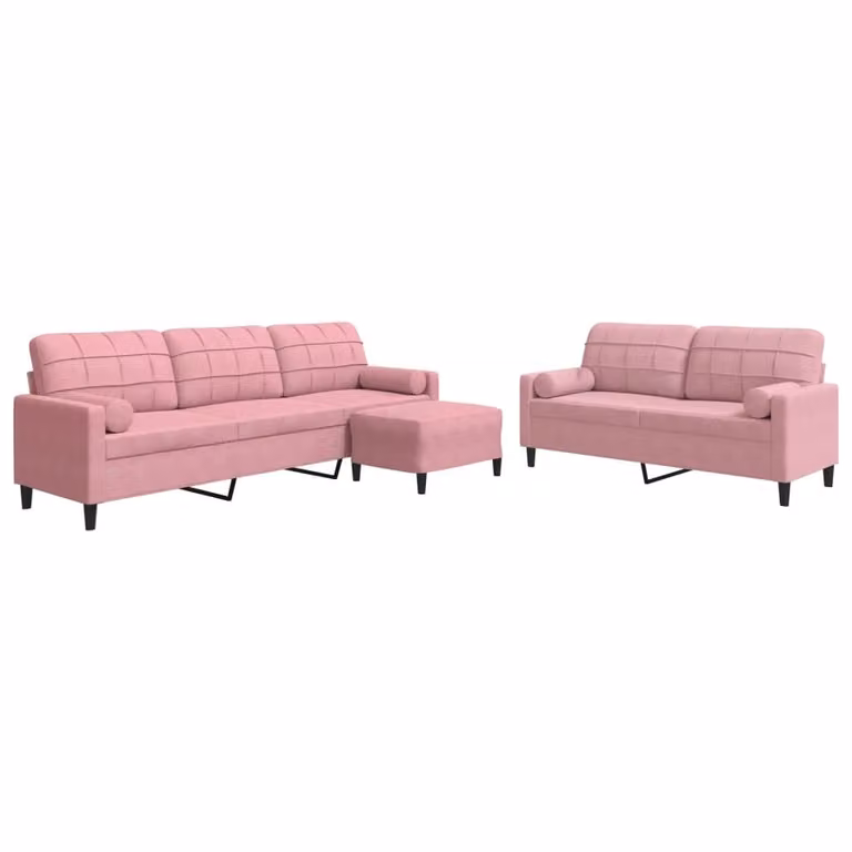 Set di Divani 3 pz con Cuscini e Rinforzi rosa in Velluto