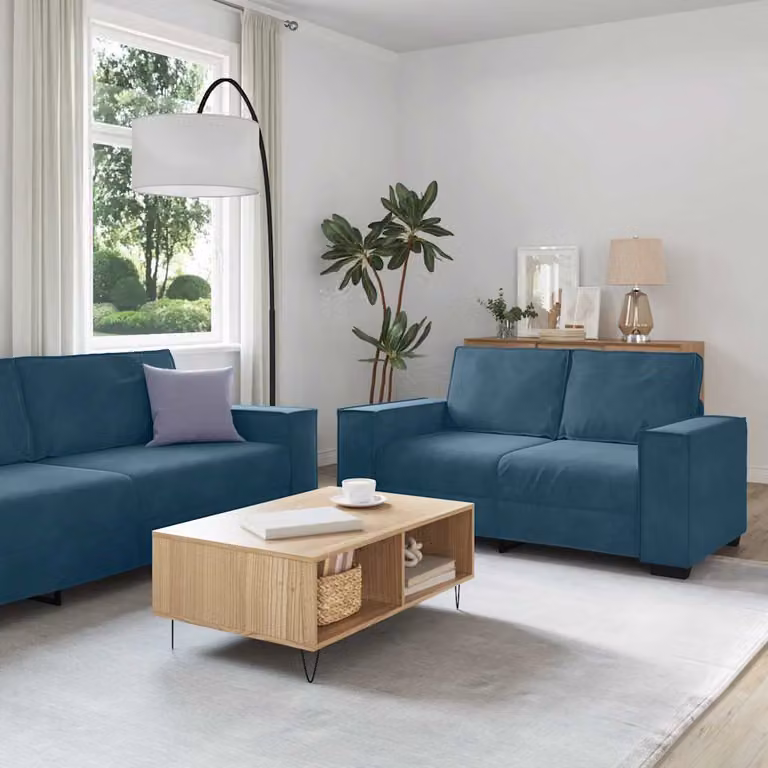 Set di 2 divani vidaXL in velluto blu con cuscini per soggiorno e ufficio in casa