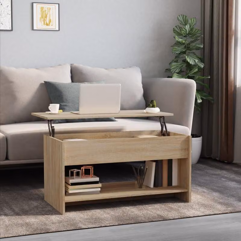 Tavolino da salotto in legno di acacia massello - Design moderno e leggero, colore noce - Dimensioni: 102x50x52,5 cm