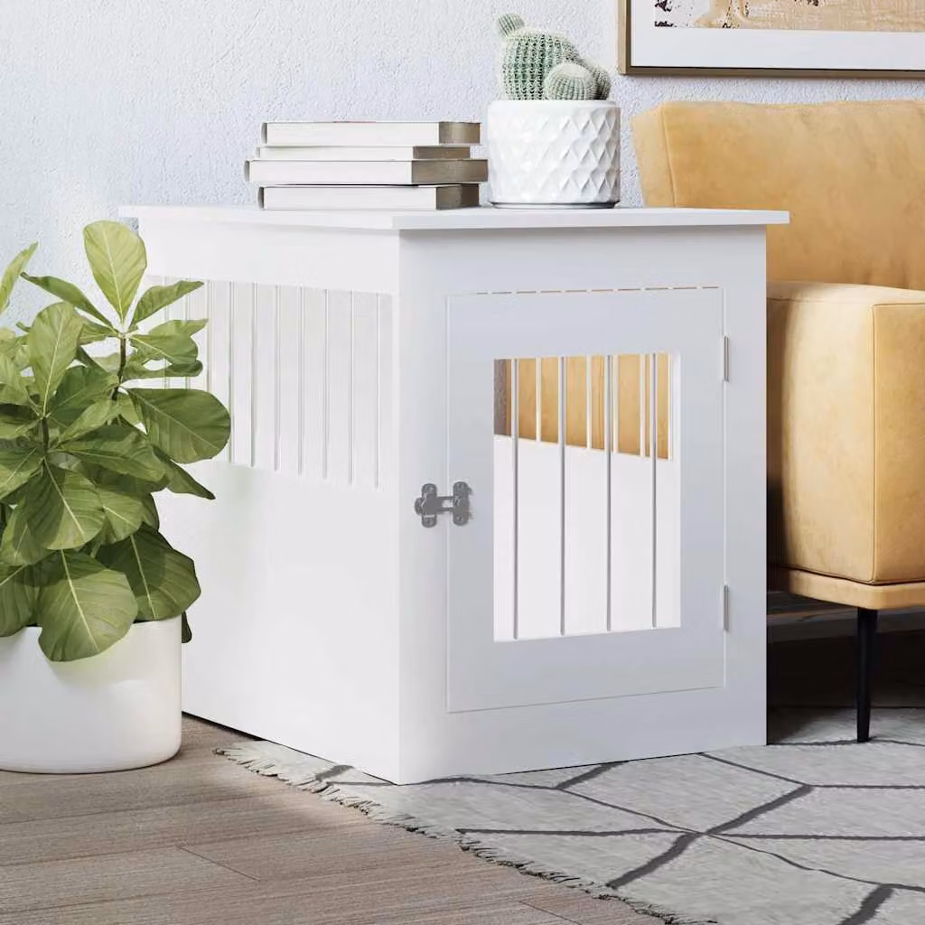 Gabbia per cani da arredamento vidaXL in legno multistrato bianca L: 75 cm, P: 55 cm, H: 65 cm