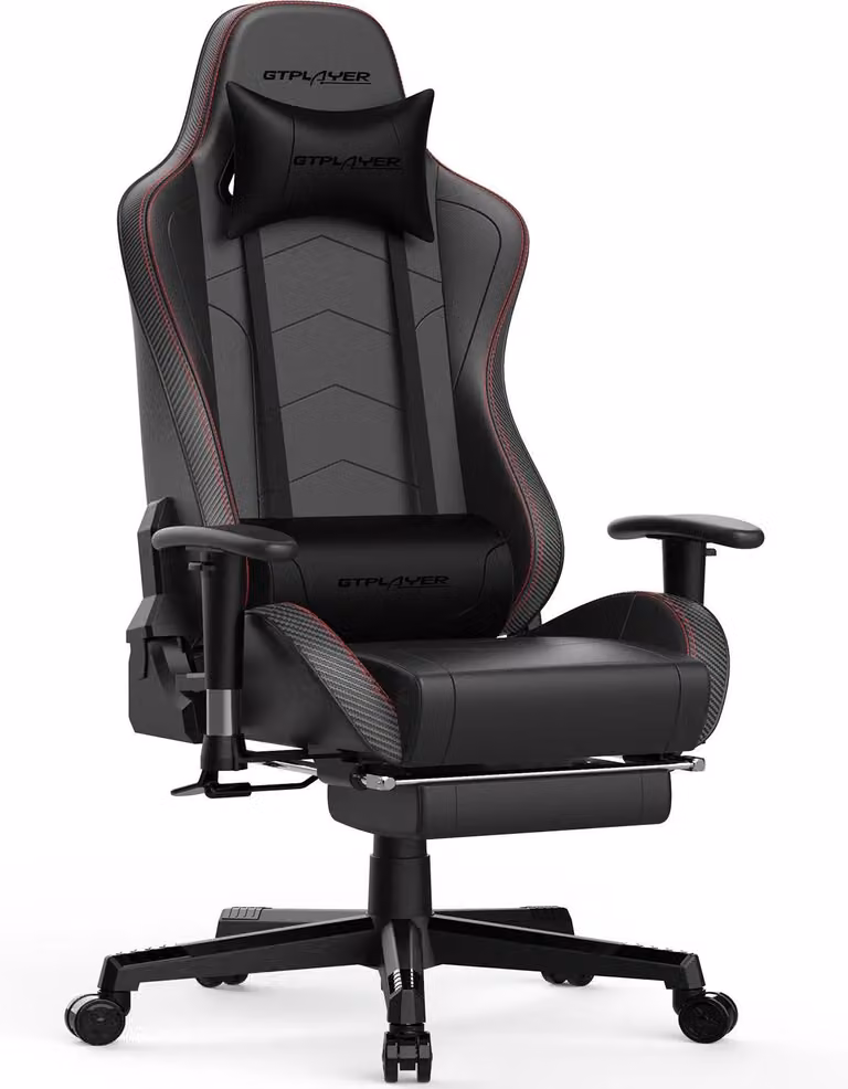 Sedia da gaming - Sedia da scrivania GT890MF - Poggiapiedi - Altoparlanti Bluetooth - Ergonomica - Regolabile in altezza - Girevole a 360° - Pelle - Nero