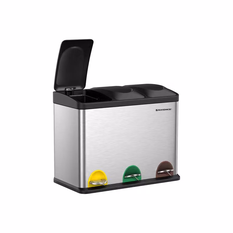 Pattumiera da Cucina 3 x 15L, Argento + Nero