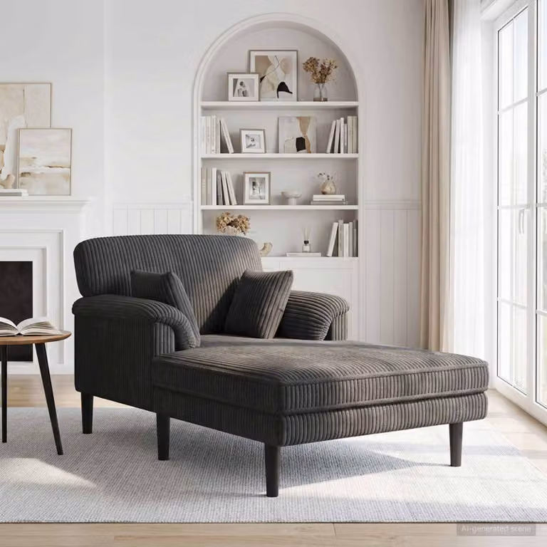 Chaise longue moderna vidaXL in velluto a coste grigio con cuscini inclusi L/P/H: 174 x 101 x 90 cm
