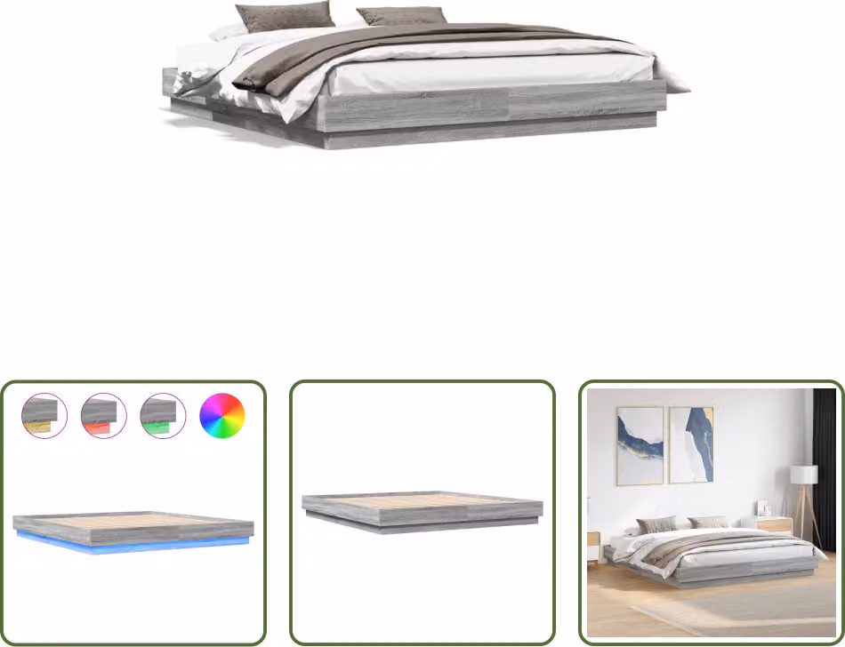 The Living Store Struttura letto con LED Grigio Sonoma 180x200 cm