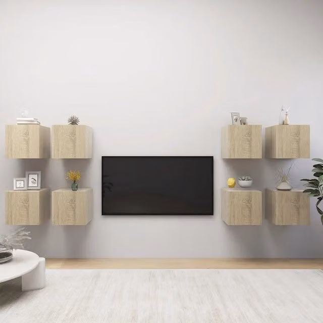 Set di 8 mobili TV da parete moderni vidaXL in legno rovere color beige e marrone L/P/H: 30,5 x 30 x 30 cm – 1