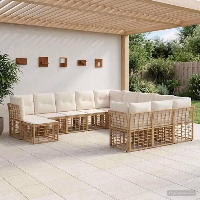 Set di divani da esterno 12 pz Naturale e Bianco Crema 3437630