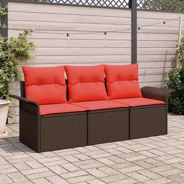 Set Divano da Giardino 3 pz Marrone Poly Rattan 3353893