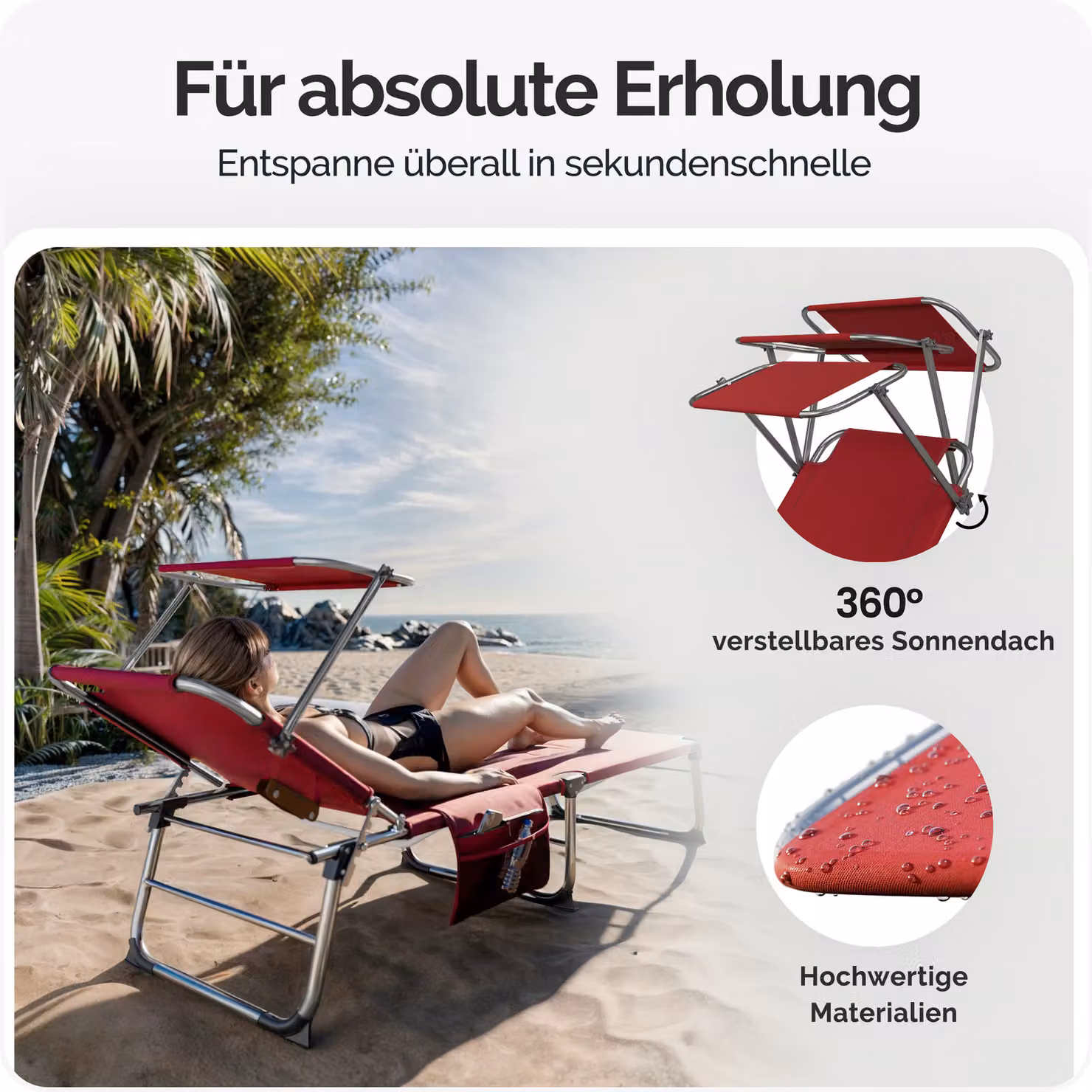 Set da 2 lettini prendisole Ibiza Casaria in alluminio rosso con capottina parasole e poggiatesta regolabile – 3